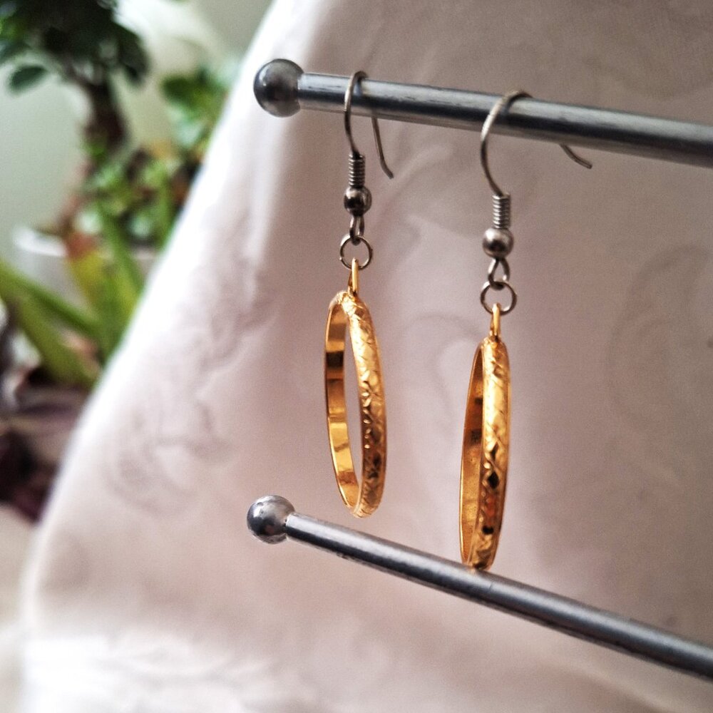 Vintage Golden Hoop Earrings on hook fasteners